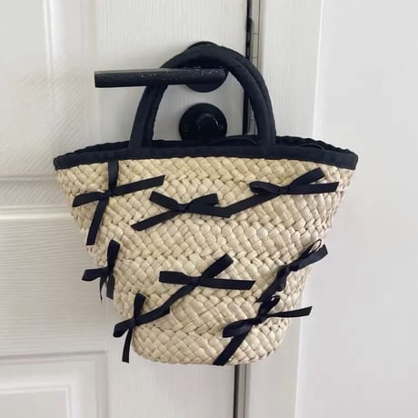 ribbon straw bag 3色