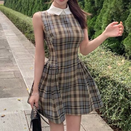 Plaid Collar Mini Onepiece