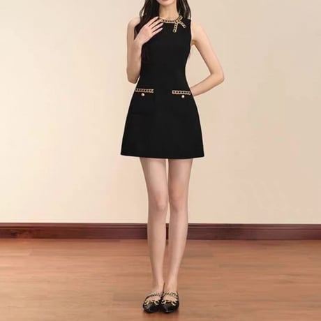 Gold Trim Ribbon Dress
