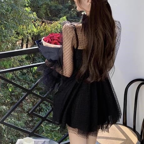 tulle ribbon dress op 2色