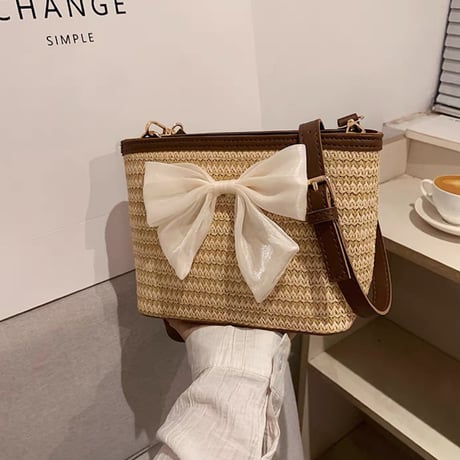 リボン付きstraw bag 2色
