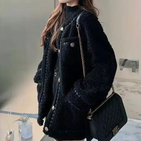 black ステッチボアコート