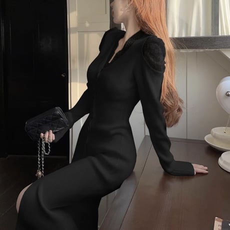 shoulder lace long op 3色