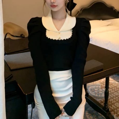 フレンチガーリー長袖トップス