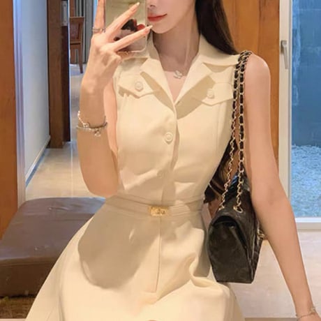 Belted Flare Sleeveless Dress