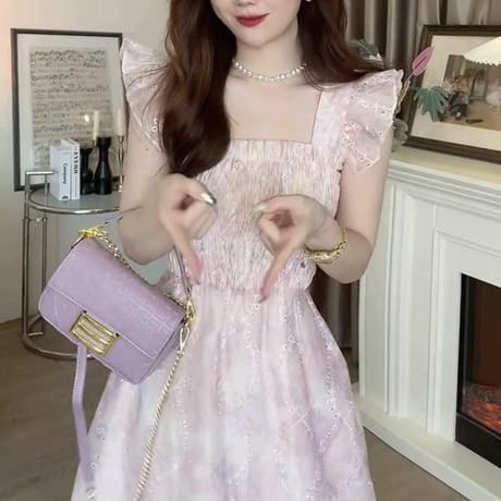 Girly mix color frill gather op