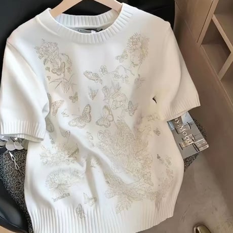 Butterfly Embroidery Knit Top