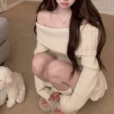 オフショペプラムニットトップス