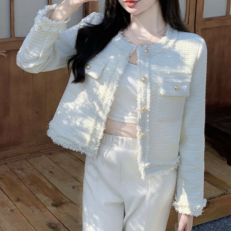 ivory simple tweed jacket | ecrea