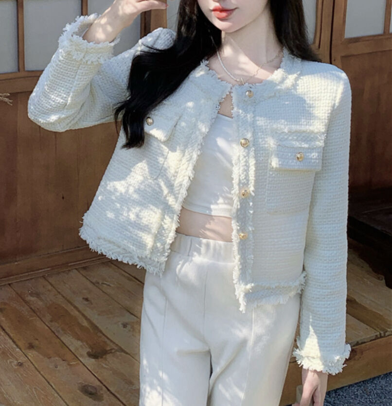 ivory simple tweed jacket | ecrea