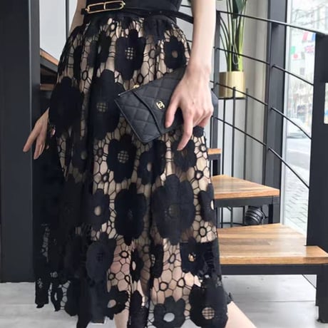 black flower beige skirt