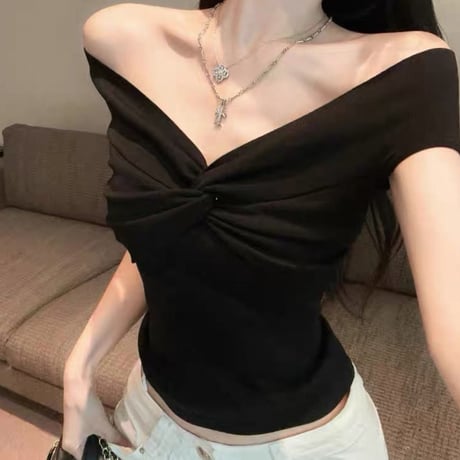 Twist Off Shoulder Knit Top