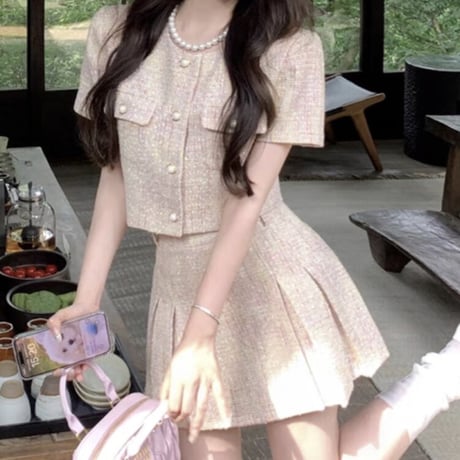 mix color pleats skirt  setup