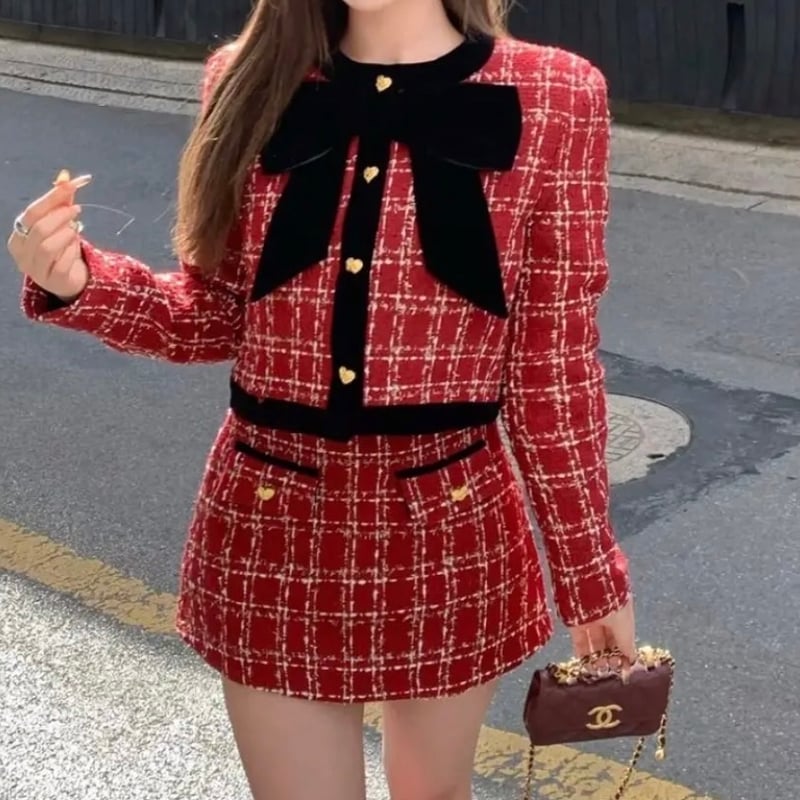 mixxmix Heart club ツイード セットアップ リボン ブラウス