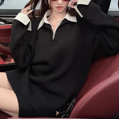 Collar Loose Knit Set Up 2色