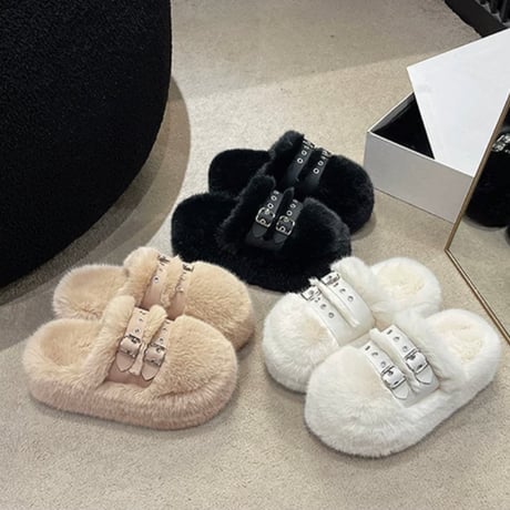 all fur belt shoes 3色