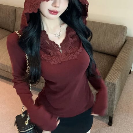 lace フーディートップス 2色