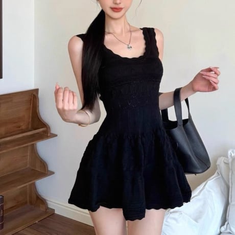 Scallop Lace Knit Onepiece 2色