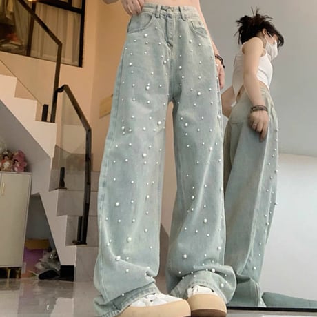 パール付きデニムパンツ
