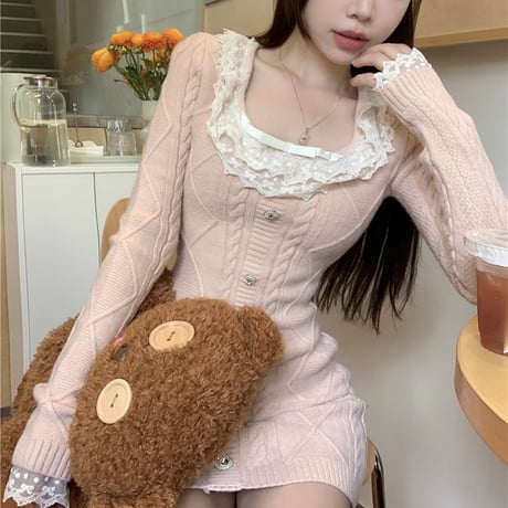Girly ニットレースワンピ 2色
