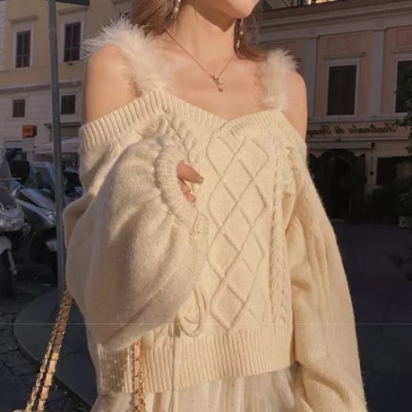 girly fur over knit 2色
