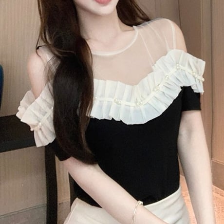 Frill Pearl Mesh Top