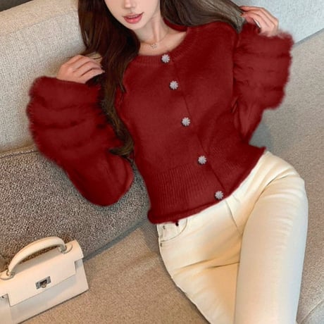 misuzu様ご着用♡パールボタン 袖fur トップス 2色
