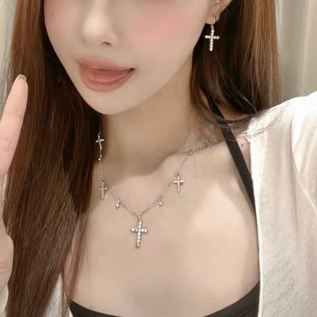cross crystal necklace/pierce 2色