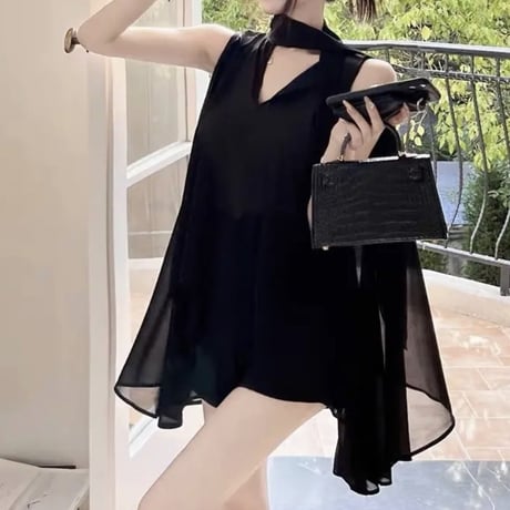 Blackシースルーボウタイトップス