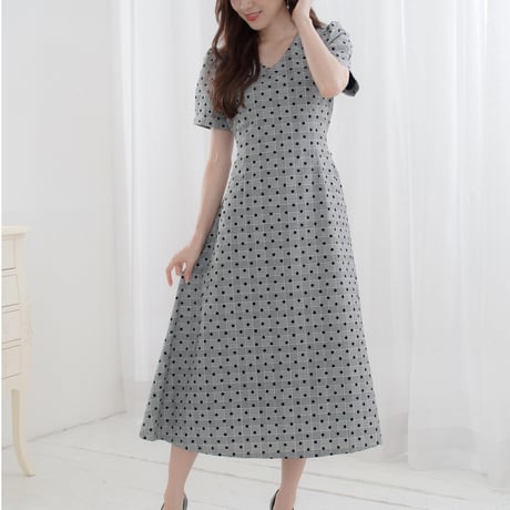 velour dot plaid gray long dress