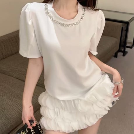 Crystal Neck Puff Onepiece 2色