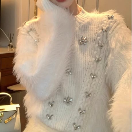 bijoux シャギーニットトップス