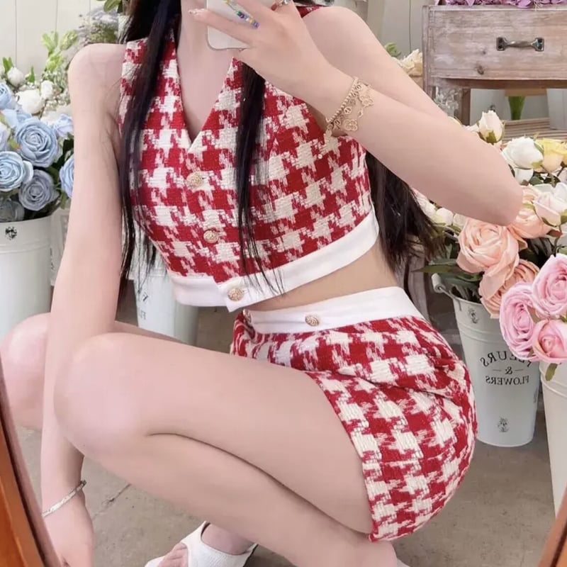 RED 千鳥柄セットアップ | ecrea