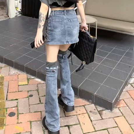 レッグウォーマー付きdenimスカート