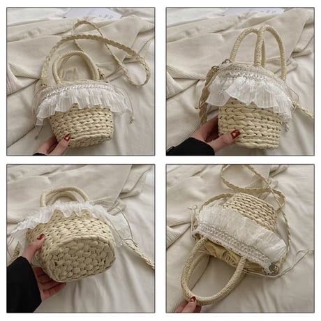 frill lace straw bag