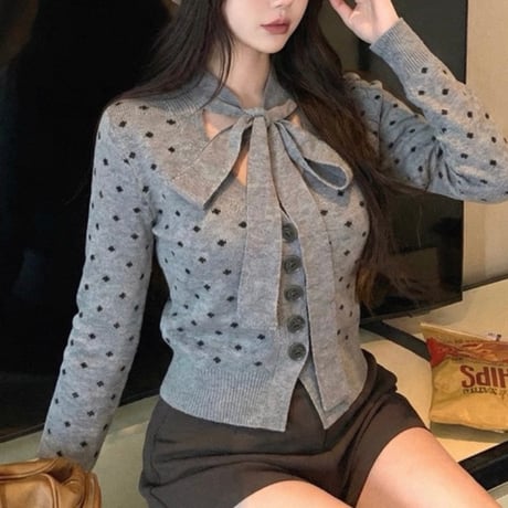 Dot Ribbon Knit Cardigan