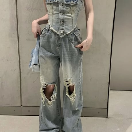 デニムダメージデザインセットアップ