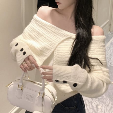 オフショルcollar長袖トップス