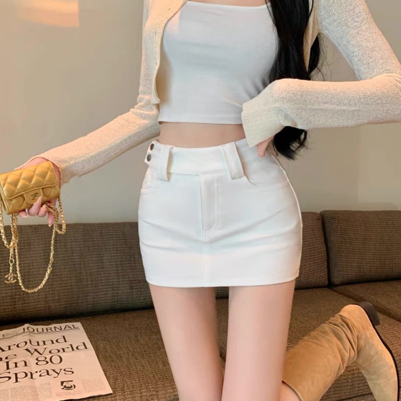 ホワイトタイトドレス ベルト付きミニスカート ベルト付きタイトミニスカート 3色 | ecrea