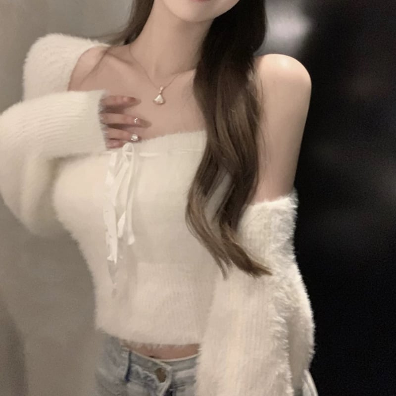 激かわ♡ 即完品♡ PERVERZE ブラッシュド ジャカード カーディガン ハートジャガードスカート(D8097)