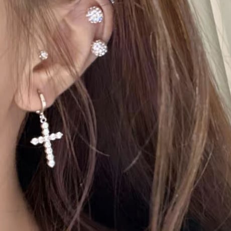 cross crystal necklace/pierce 2色