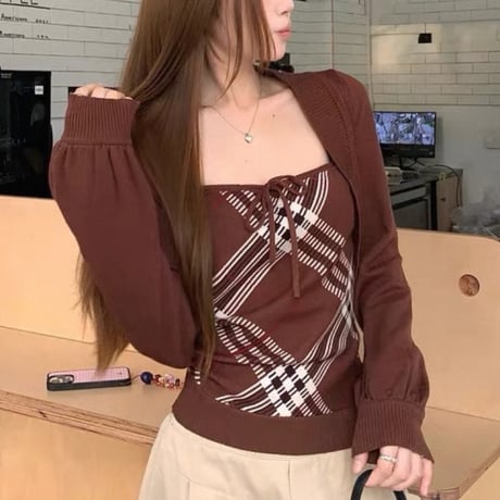 Check Tube Knit Set