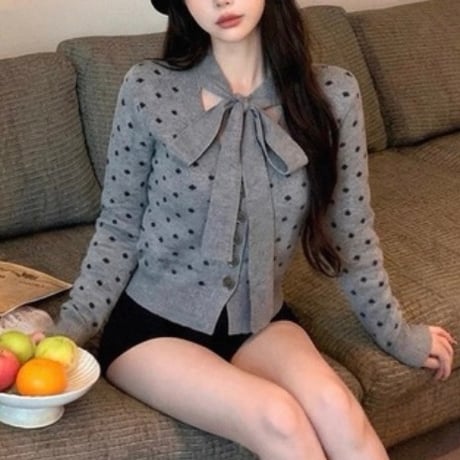 Dot Ribbon Knit Cardigan