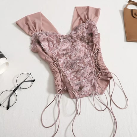 pink lace up mini tops