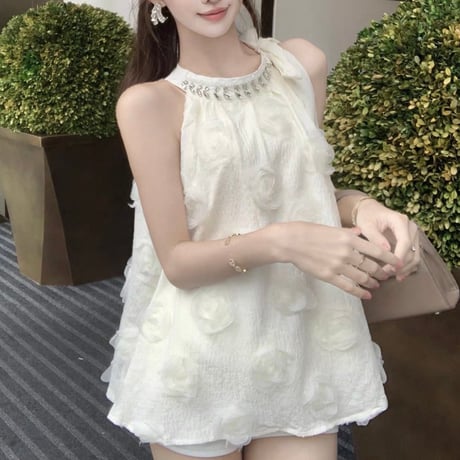 Rosette Chiffon Halter Top