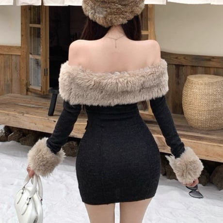 Fur Off Shoulder Dress