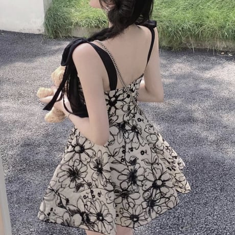 シンディ様ご着用♡肩リボンフラワーフリルワンピ