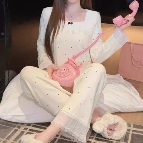 Dot Ribbon Pajama Set 2色