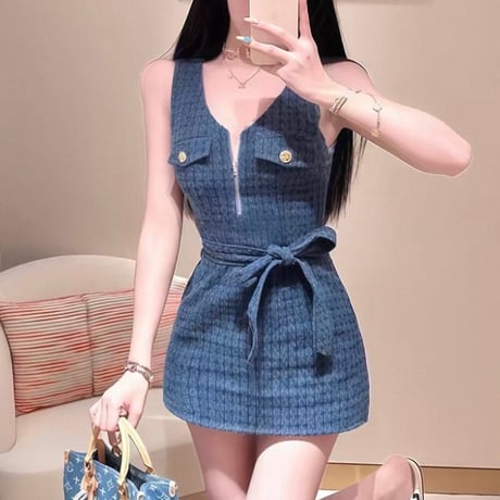 Classic Denim Zip Mini Dress