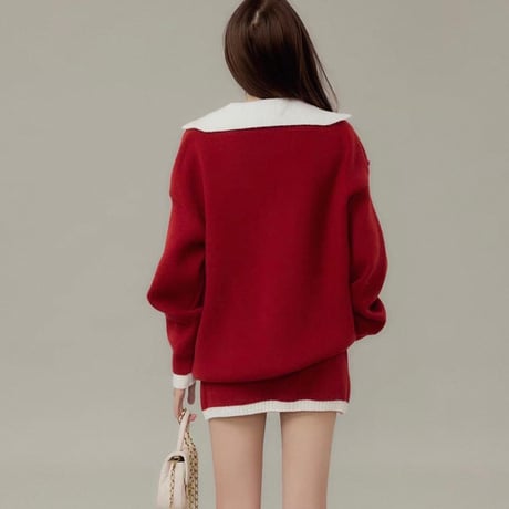 Layered Collar Knit Mini Set Up 3色
